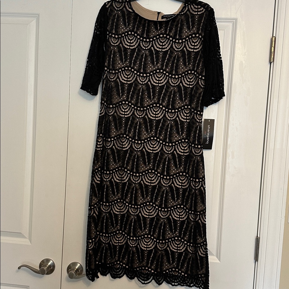 NWT Black Lace Dress with Tan Lining Sz 14